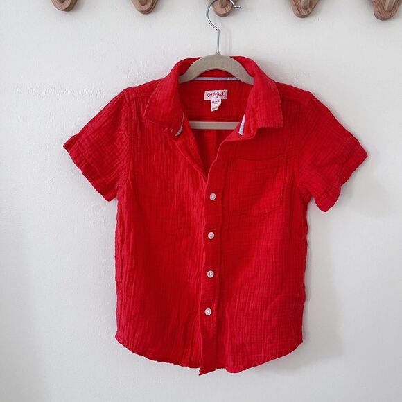Cat & Jack Boys Button Up Light weight 100% Cotton Linen Style Red Shirt - XS - Picture 2 of 6